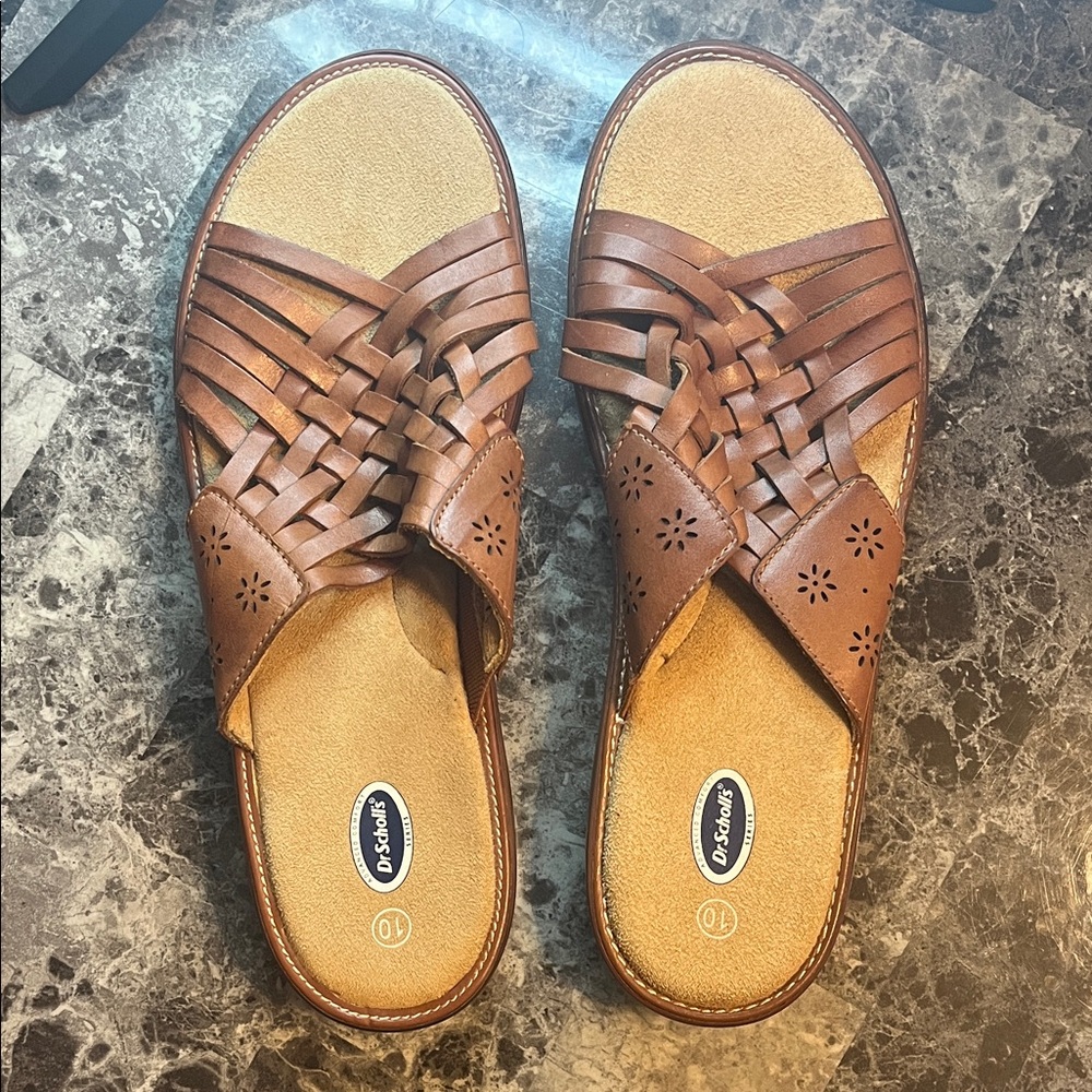 Dr. Scholl's Tan Woven Slide Sandals